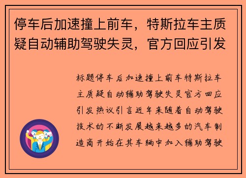 停车后加速撞上前车，特斯拉车主质疑自动辅助驾驶失灵，官方回应引发热议