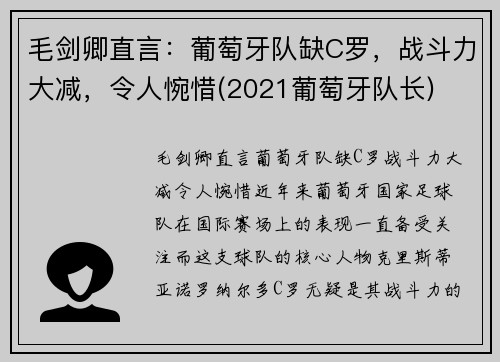 毛剑卿直言:葡萄牙队缺C罗,战斗力大减,令人惋惜(2021葡萄牙队长)