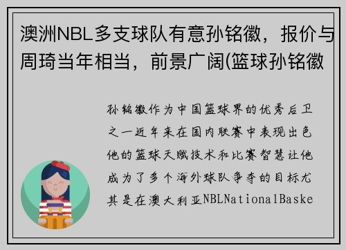 澳洲NBL多支球队有意孙铭徽，报价与周琦当年相当，前景广阔(篮球孙铭徽个人资料)