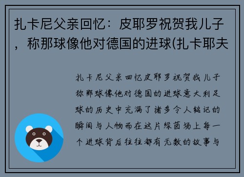 扎卡尼父亲回忆：皮耶罗祝贺我儿子，称那球像他对德国的进球(扎卡耶夫台词)