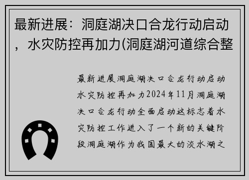 最新进展:洞庭湖决口合龙行动启动,水灾防控再加力(洞庭湖河道综合整治工程项目)